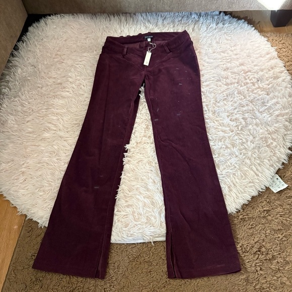 Paige Novick Burgundy Corduroy Pants NEW Sz 2 Ruffle Butt Bootcut Wide Leg - Picture 2 of 5